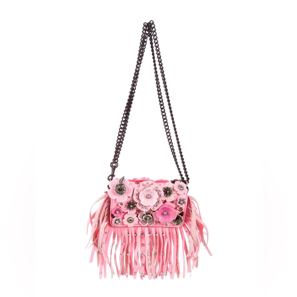 Coach 1941 Pink Floral Fringe Crossbody Mini Bag